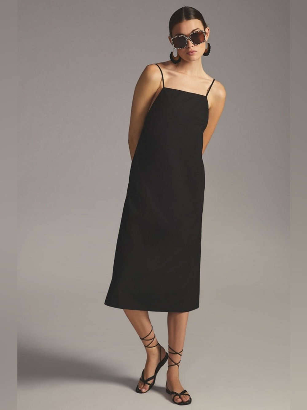 Sunday in Brooklyn Black Square Neck Midi Spaghetti strap